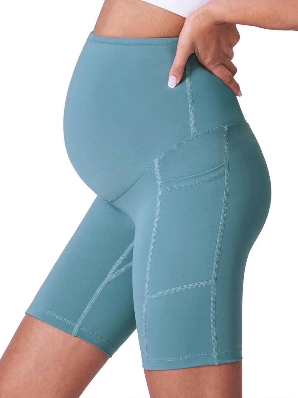 Maternity Bike Shorts with Pockets - Teal, Blush,Black